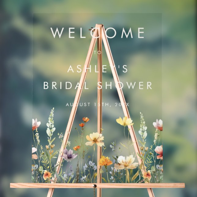 Rustic Wildflower Bridal Shower Acrylic Sign (Neutral)