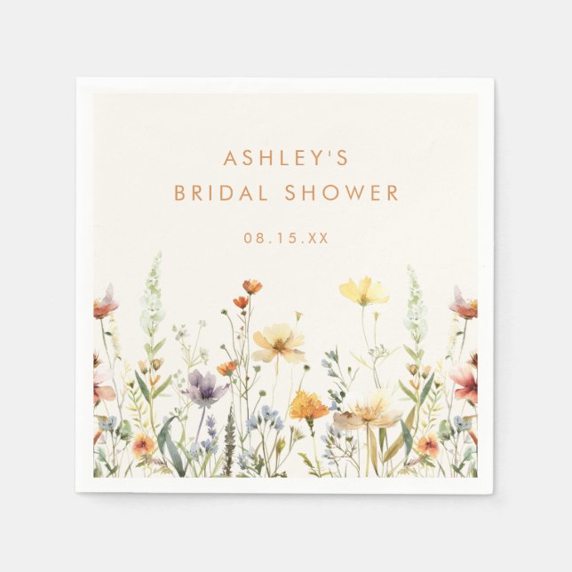 Rustic Wildflower Bridal Shower Napkin (Front)