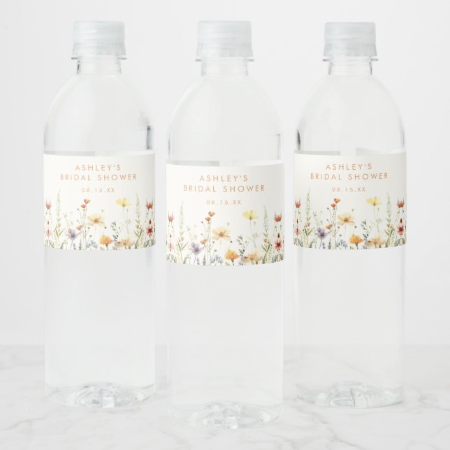 Rustic Wildflower Bridal Shower Water Bottle Label (Bottles)