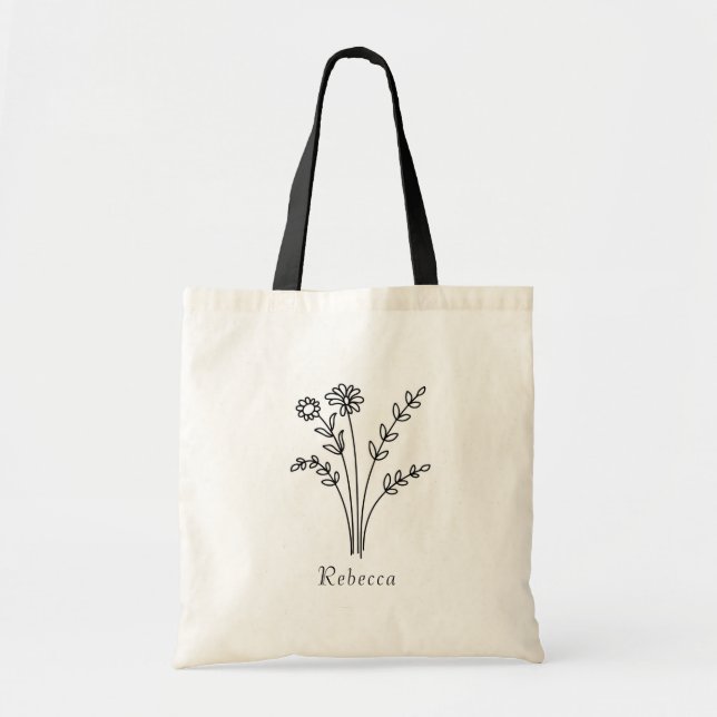 Rustic Wildflower Bridesmaid Name Tote Bag (Front)