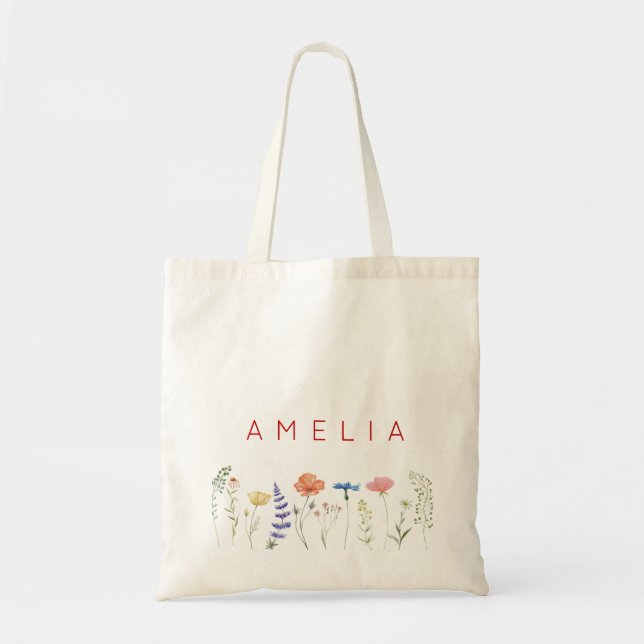 Rustic Wildflower Bridesmaid Name  Tote Bag (Front)