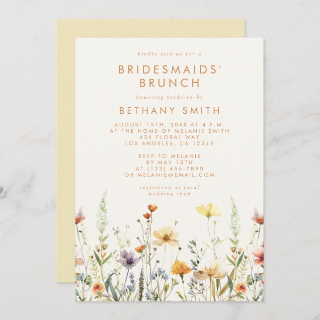 Rustic Wildflower Bridesmaids' Brunch Invitation (Front/Back)