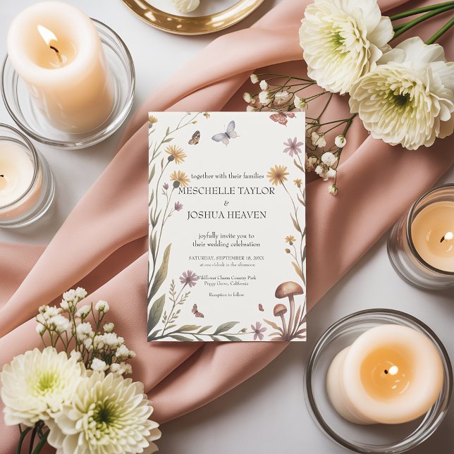 Rustic Wildflower Butterfly & Mushroom Wedding Invitation (Creator Uploaded)