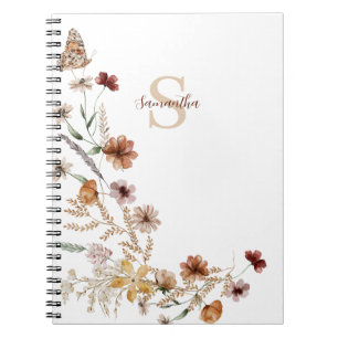 Rustic Wildflower Butterfly Personalised Notebook