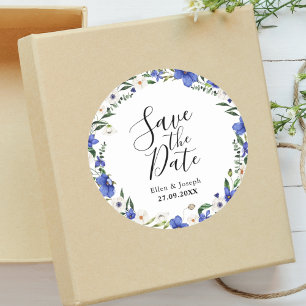 Rustic Wildflower Colourful Wedding Save The Date  Classic Round Sticker