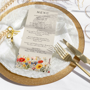 Rustic Wildflower Country Floral Wedding Menu Invitation