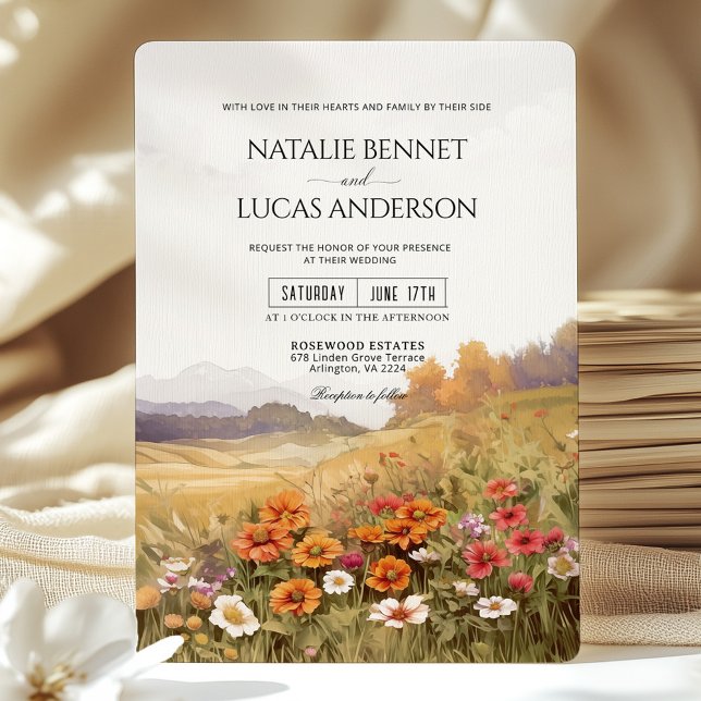 Rustic Wildflower Countryside Landscape Wedding Invitation (Creator Uploaded)