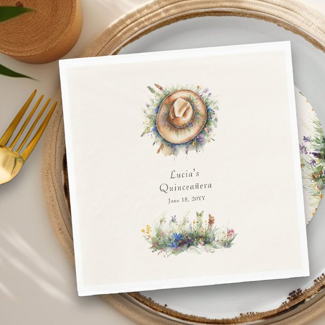 Rustic Wildflower Cowgirl Hat Floral Quinceanera Napkin (Napkin from my Wildflower Cowgirl Hat Quinceanera Collection
)