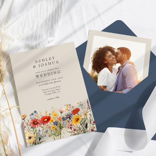 Rustic Wildflower Elegant Floral Photo Wedding Invitation (Photo Wedding Invitation from my Rustic Wildflower Wedding Collection)