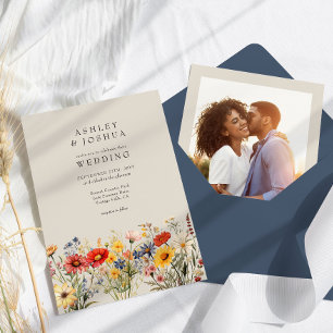 Rustic Wildflower Elegant Floral Photo Wedding Invitation