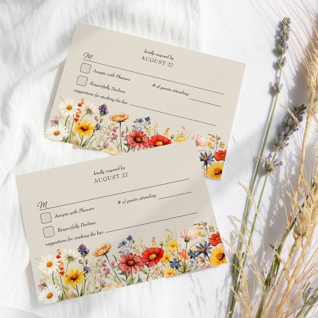 Rustic Wildflower Elegant Floral Simple Wedding RSVP Card (Simple Floral RSVP Card from Rustic Wildflower Wedding Collection by Darling & May)