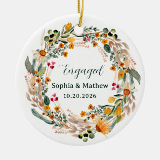 Rustic Wildflower Engagement 2026 Ceramic Tree Decoration