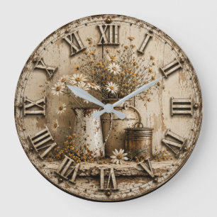 Rustic Wildflower Farmhouse Vintage Milk Can Large Clock