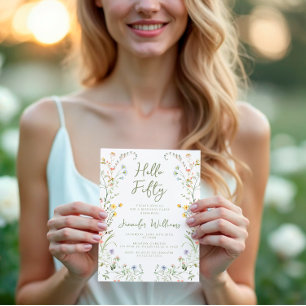 Rustic Wildflower Floral 50th Birthday Invitation