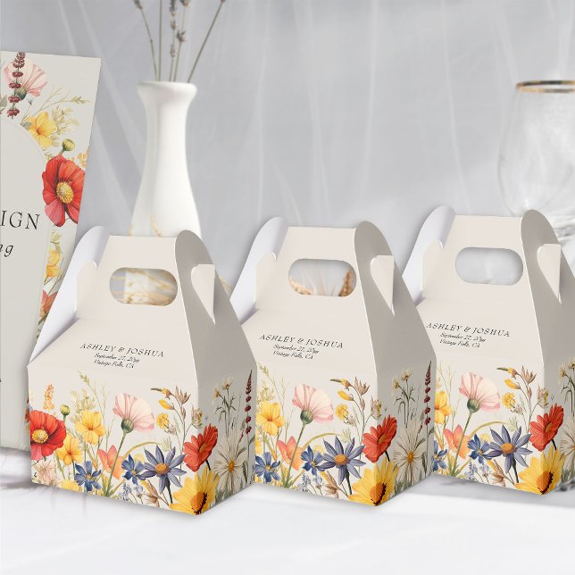 Rustic Wildflower Floral Border Wedding Favour Box (Wedding favor boxes from the Rustic Wildflower Wedding Collection by Darling & May)