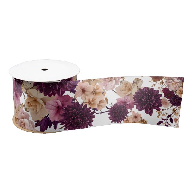 Rustic Wildflower Floral Burgundy & Blush  Wedding Satin Ribbon (Spool)