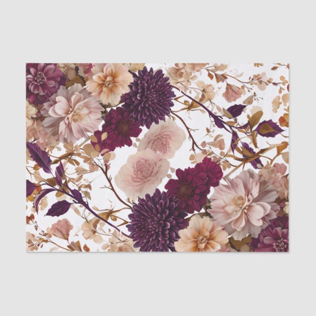 Rustic Wildflower Floral Burgundy & Blush  Wedding Tissue Paper (Front)