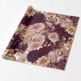 Rustic Wildflower Floral Burgundy & Blush Wedding Wrapping Paper
