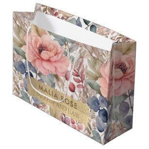 Rustic Wildflower Floral Watercolor Makeup Artist Large Gift Bag