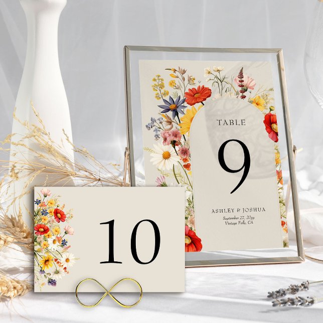 Rustic Wildflower Floral Wedding Bold Table Number (Small Table Number Card from the Rustic Wildflower Wedding Collection by Darling & May)