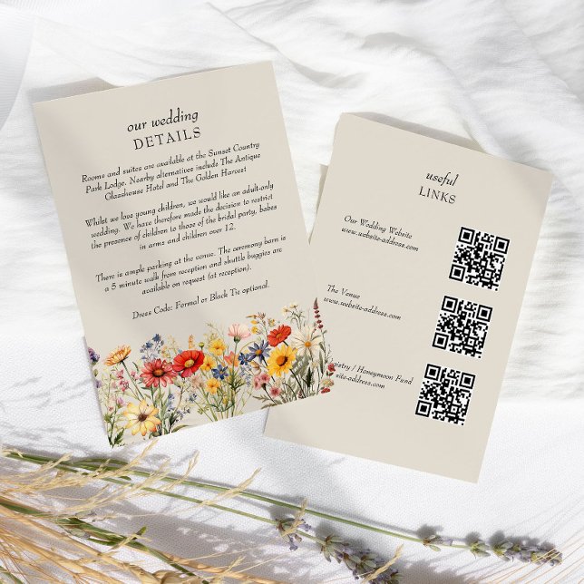 Rustic Wildflower Floral Wedding Details QR Code Enclosure Card (Wedding Details with QR Code(s) from Rustic Wildflower Wedding Collection by Darling & May
)