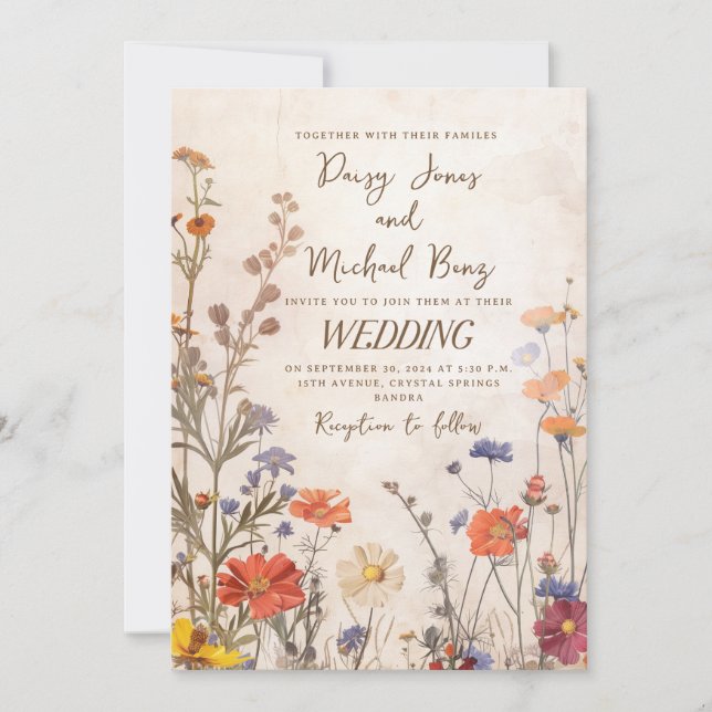 Rustic Wildflower Floral Wedding Invitation (Front)
