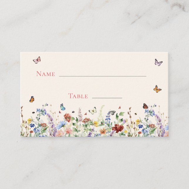 Rustic Wildflower Floral Wedding Place Card (Front)