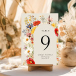 Rustic Wildflower Floral Wedding Table Number Card<br><div class="desc">Rustic wildflower wedding table number card with elegant floral design. The card has a modern arch frame of vibrant vintage botanical wild flowers and detailed blooms in rich, warm earthy neutral tones. A gorgeous design with summer and fall colours of red orange yellow pink blue and cream on a neutral...</div>