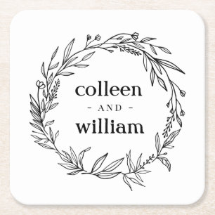 Rustic Wildflower Folk Wedding Square Paper Coaster
