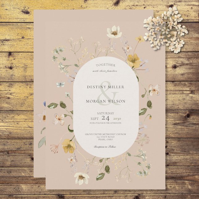 Rustic Wildflower Frame Blush Pink Invitation (Creator Uploaded)