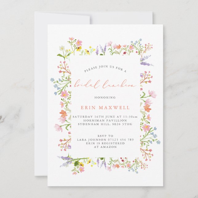 Rustic Wildflower Frame Bridal Luncheon Invitation (Front)
