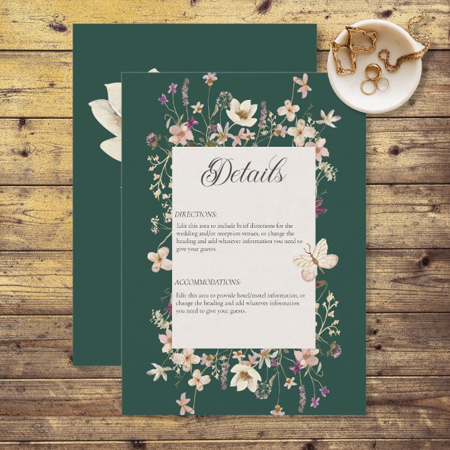 Rustic Wildflower Frame Emerald Green Details Enclosure Card (Creator Uploaded)
