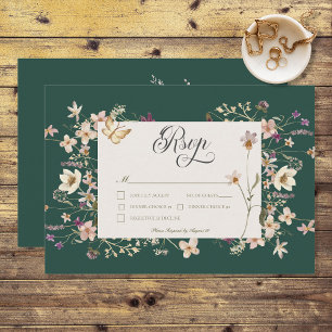 Rustic Wildflower Frame Emerald Green RSVP Card
