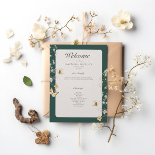 Rustic Wildflower Frame Emerald Green Wedding Programme