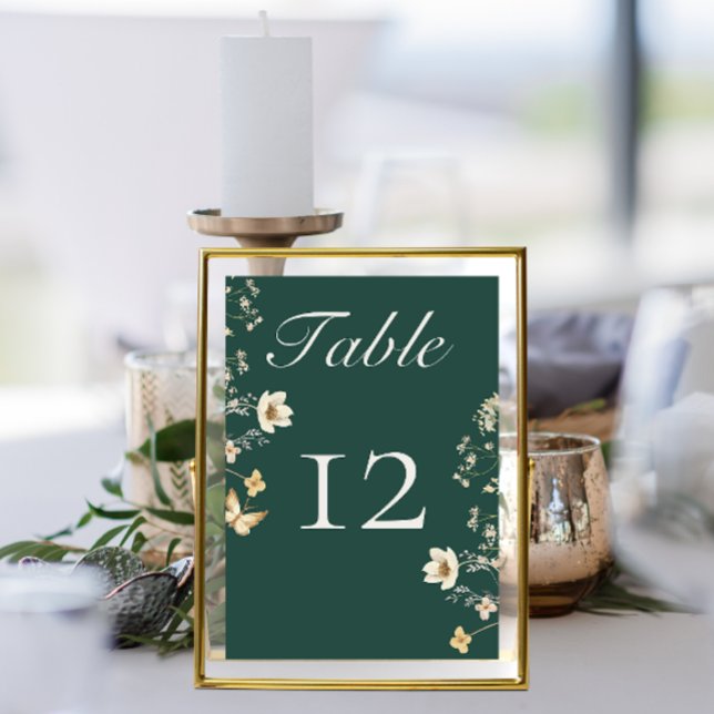 Rustic Wildflower Frame Emerald Green Wedding Table Number (Creator Uploaded)