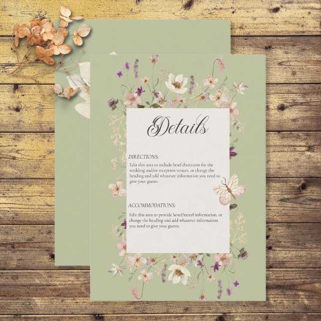 Rustic Wildflower Frame Sage Green Details Enclosure Card (Creator Uploaded)