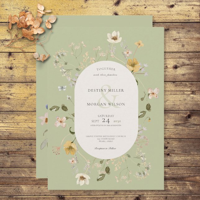 Rustic Wildflower Frame Sage Green Invitation (Creator Uploaded)