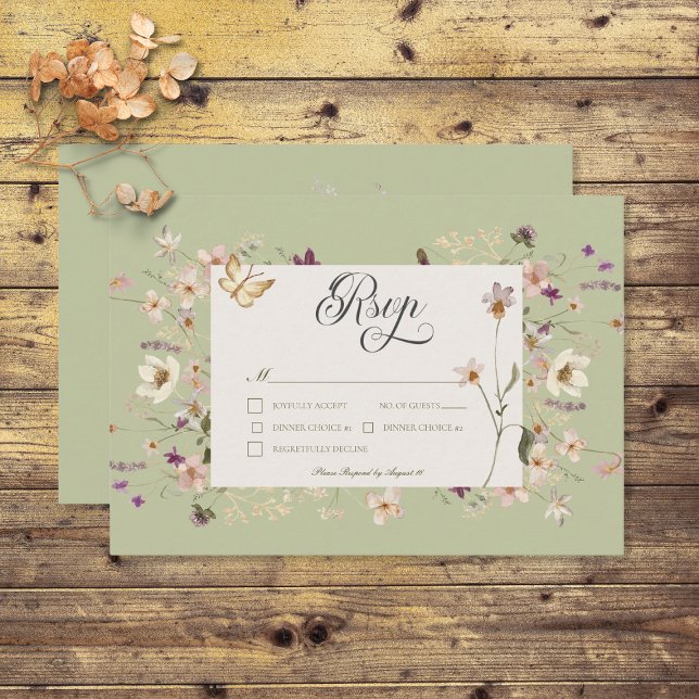 Rustic Wildflower Frame Sage Green RSVP Card (Creator Uploaded)