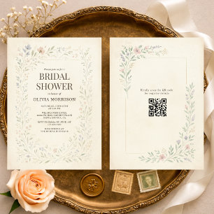 Rustic Wildflower Garden QR Code Bridal Shower Invitation