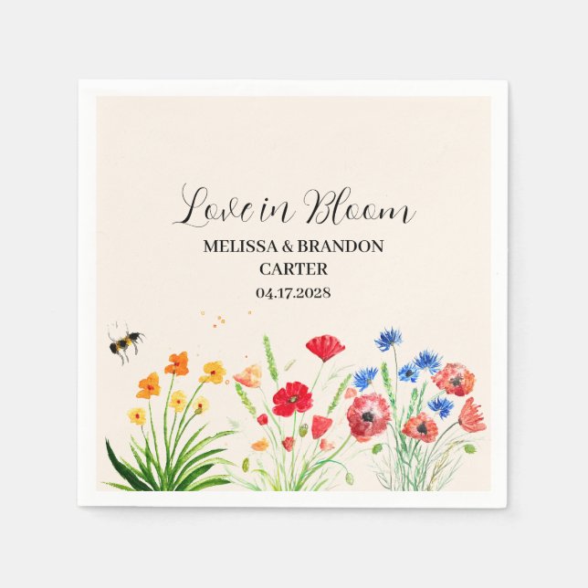 Rustic Wildflower Garden Spring Watercolor Wedding Napkin (Front)