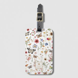 Rustic Wildflower Garden Vintage Butterflies Luggage Tag