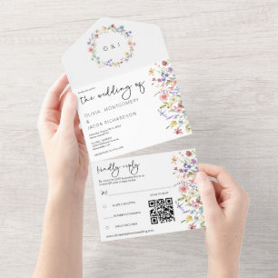 Rustic Wildflower Garden Wedding RSVP & QR Code All In One Invitation