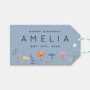 Rustic Wildflower Happy Birthday Name Gift Tags