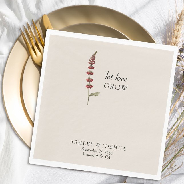 Rustic Wildflower Let Love Grow Simple Wedding Napkin (Dinner Napkins from the Rustic Wildflower Wedding Collection by Darling & May)