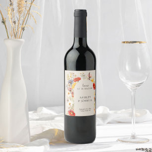 Rustic Wildflower Love is in Bloom Wedding Wine Label