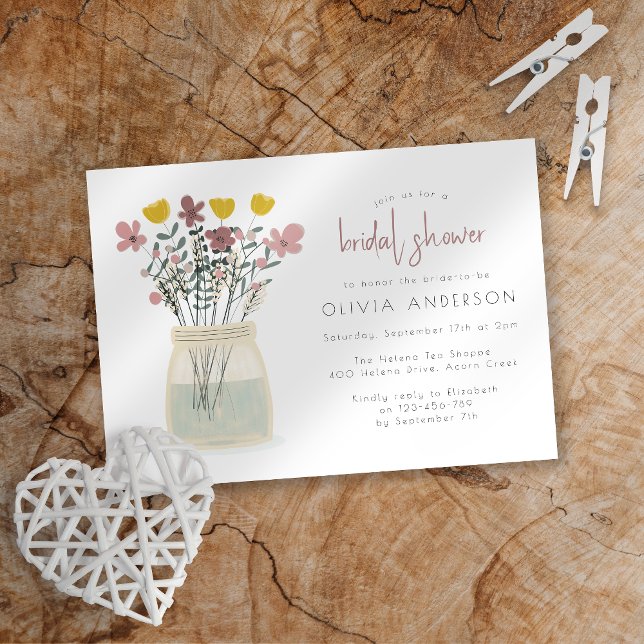 Rustic Wildflower Mason Jar Bridal Shower Invitation (Creator Uploaded)