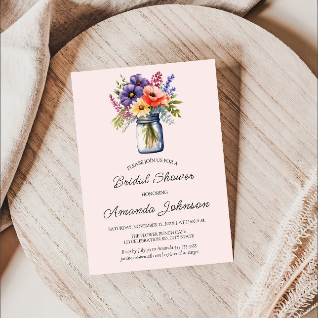 Rustic Wildflower Mason Jar Bridal Shower  Invitation (Creator Uploaded)
