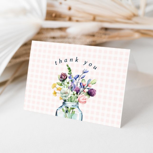 Rustic Wildflower Mason Jar Bridal Shower Thank You Card (Creator Uploaded)