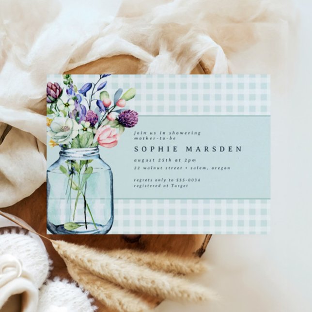 Rustic Wildflower Mason Jar Picnic Baby Shower Invitation (Creator Uploaded)