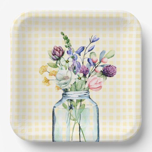 Rustic Wildflower Mason Jar Picnic Bridal Shower Paper Plate (Front)